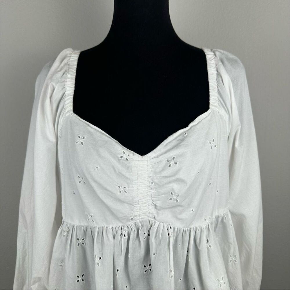 Old Navy Maternity Fit & Flare Top Womens Large White Sheer Embroidered Eyelet - Picture 3 of 12